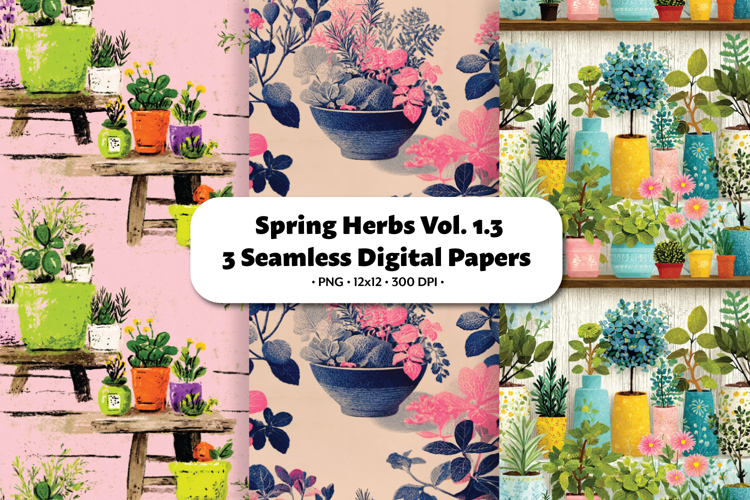 Spring Herbs Seamless Digital Paper Vol.1.3, 3 PNG