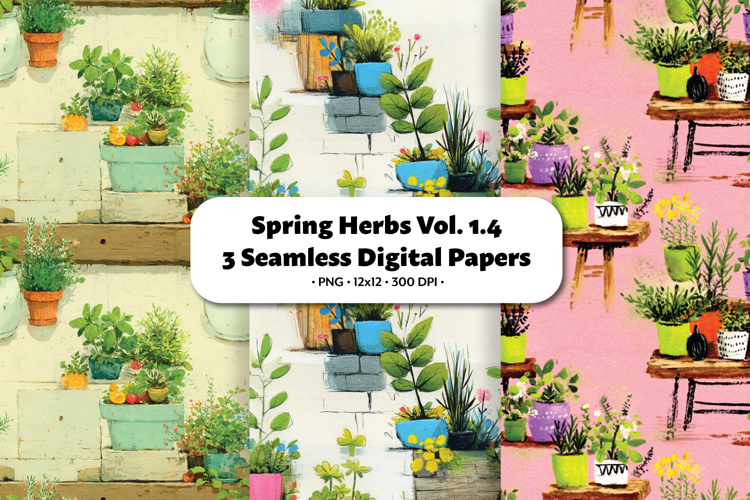 Spring Herbs Seamless Digital Paper Vol.1.4, 3 PNG