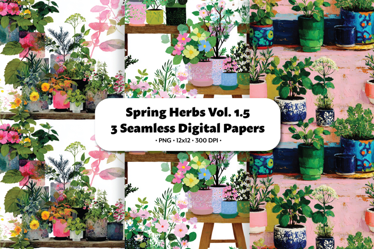 Spring Herbs Seamless Digital Paper Vol.1.5, 3 PNG