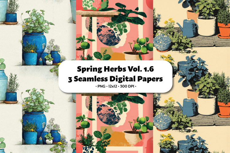 Spring Herbs Seamless Digital Paper Vol.1.6, 3 PNG