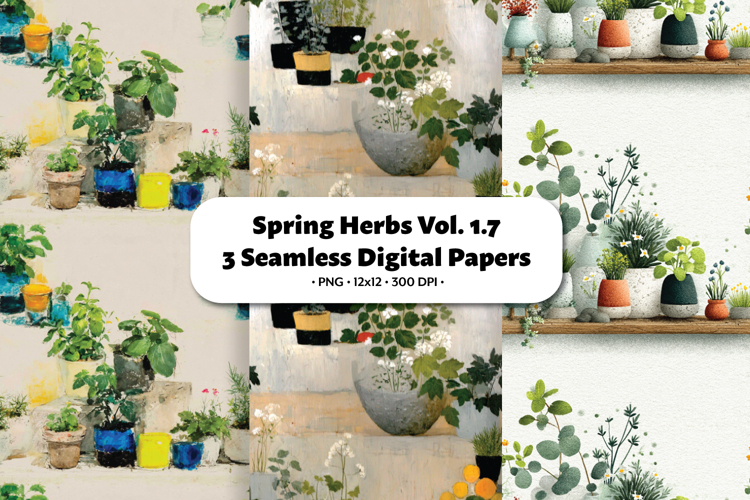 Spring Herbs Seamless Digital Paper Vol.1.7, 3 PNG