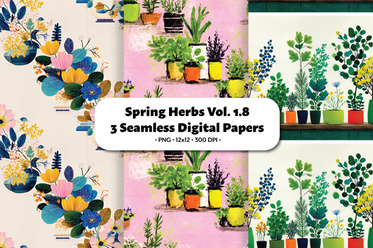 Spring Herbs Seamless Digital Paper Vol.1.8, 3 PNG
