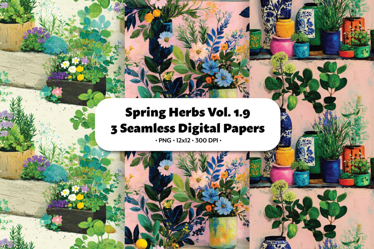 Spring Herbs Seamless Digital Paper Vol.1.9, 3 PNG