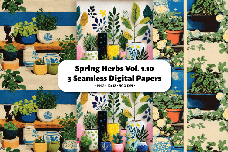 Spring Herbs Seamless Digital Paper Vol.1.10, 3 PNG