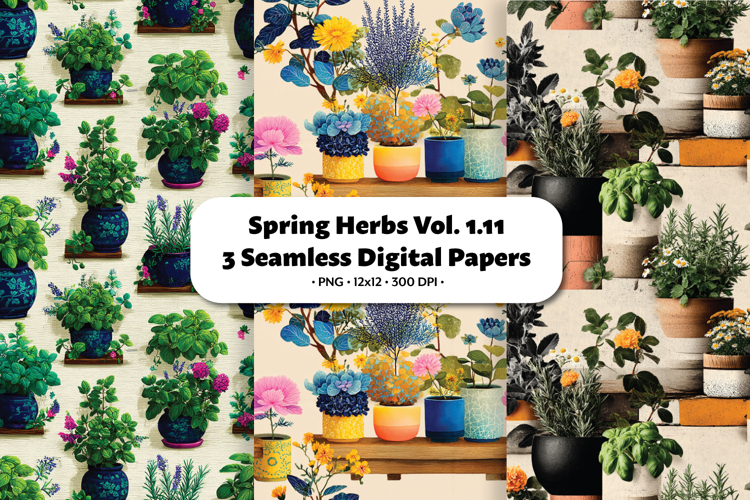 Spring Herbs Seamless Digital Paper Vol.1.11, 3 PNG