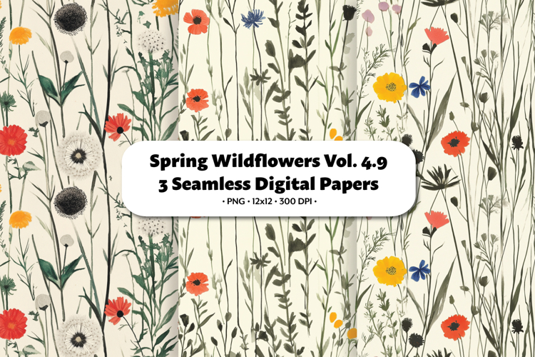 Spring Wildflowers Seamless Digital Paper Vol.4.9, 3 PNG
