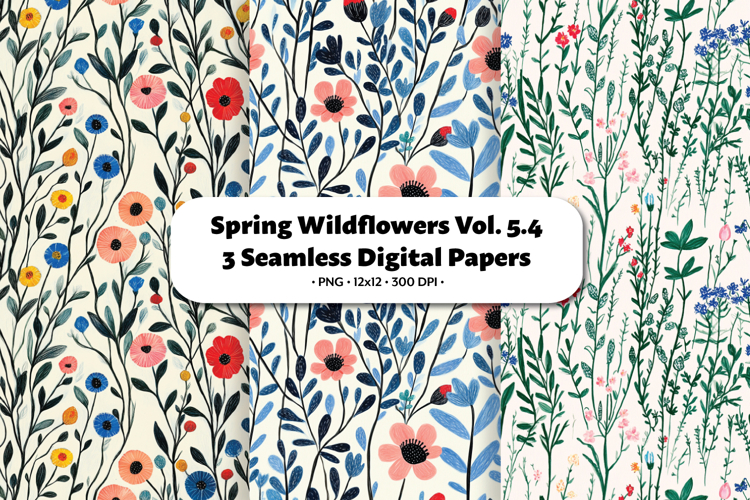Spring Wildflowers Seamless Digital Paper Vol.5.4, 3 PNG