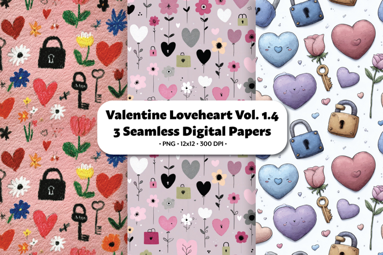 Valentine Loveheart Seamless Digital Paper Vol.1.4, 3 PNG