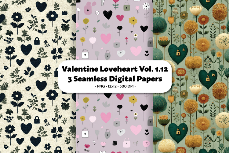 Valentine Loveheart Seamless Digital Paper Vol.1.12, 3 PNG