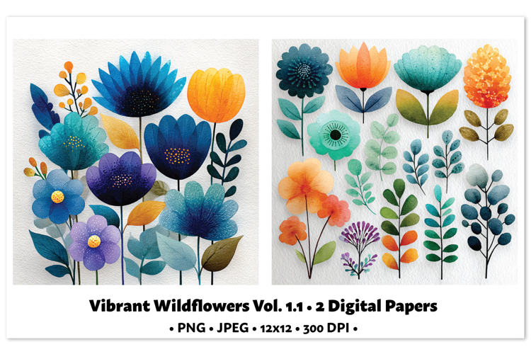 Vibrant WildflowersDigital Paper Vol. 1.1, 2 PNG & JPEG