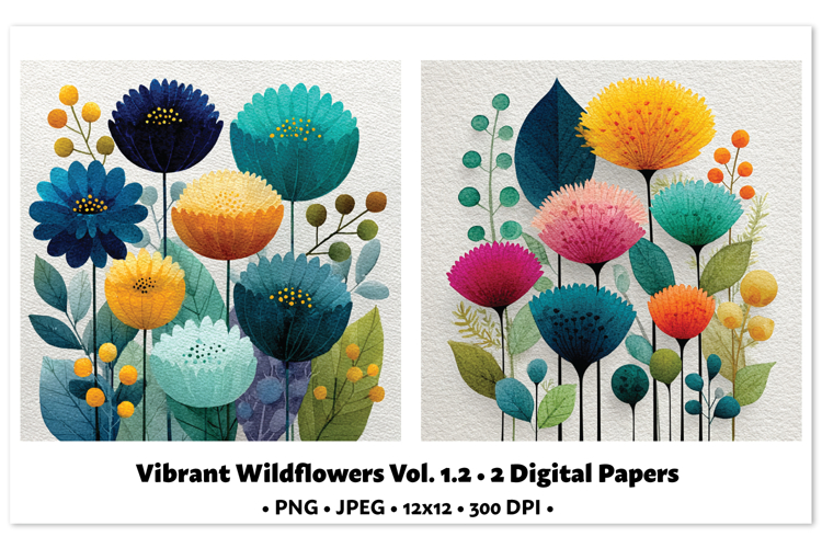 Vibrant WildflowersDigital Paper Vol. 1.2, 2 PNG & JPEG