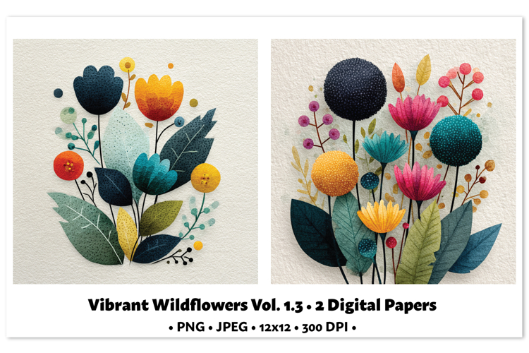 Vibrant WildflowersDigital Paper Vol. 1.3, 2 PNG & JPEG