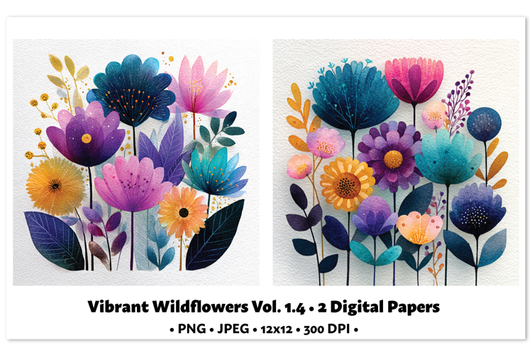 Vibrant WildflowersDigital Paper Vol. 1.4, 2 PNG & JPEG