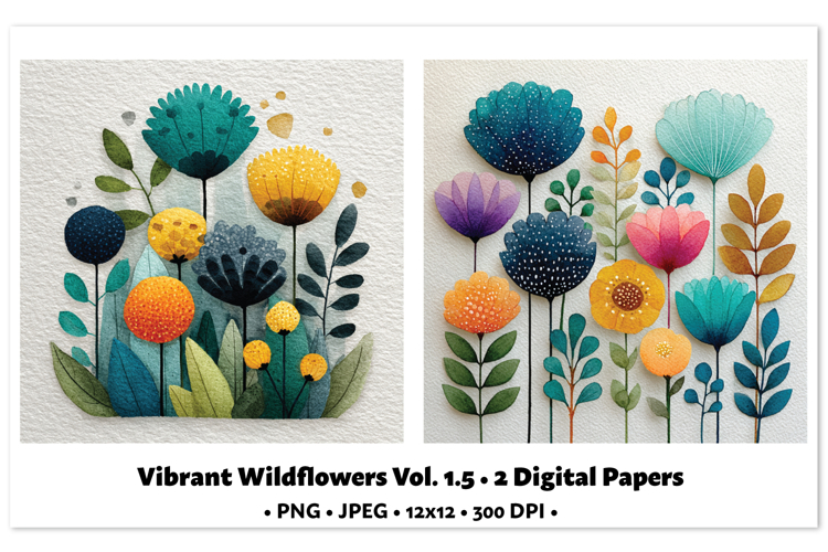 Vibrant WildflowersDigital Paper Vol. 1.5, 2 PNG & JPEG
