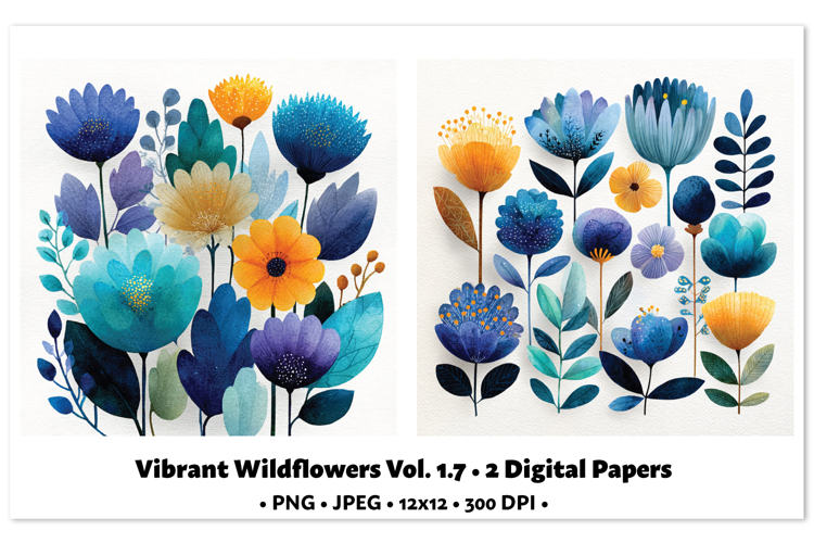 Vibrant WildflowersDigital Paper Vol. 1.7, 2 PNG & JPEG