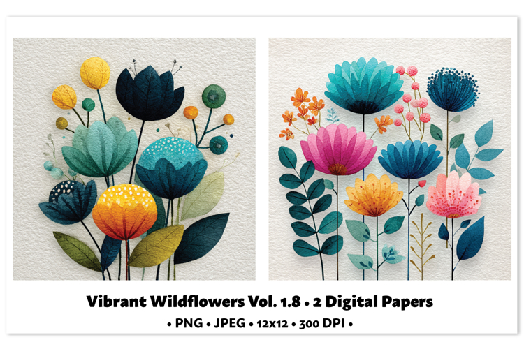 Vibrant WildflowersDigital Paper Vol. 1.8, 2 PNG & JPEG