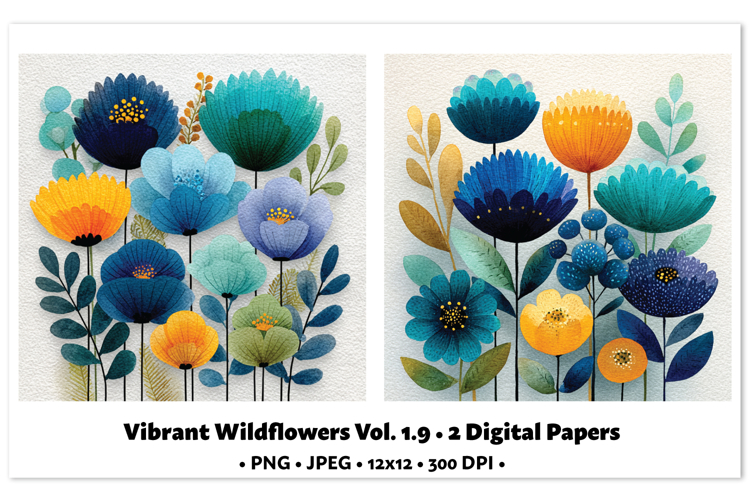 Vibrant WildflowersDigital Paper Vol. 1.9, 2 PNG & JPEG