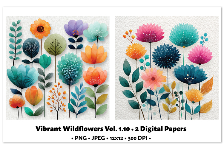 Vibrant WildflowersDigital Paper Vol. 1.10, 2 PNG & JPEG