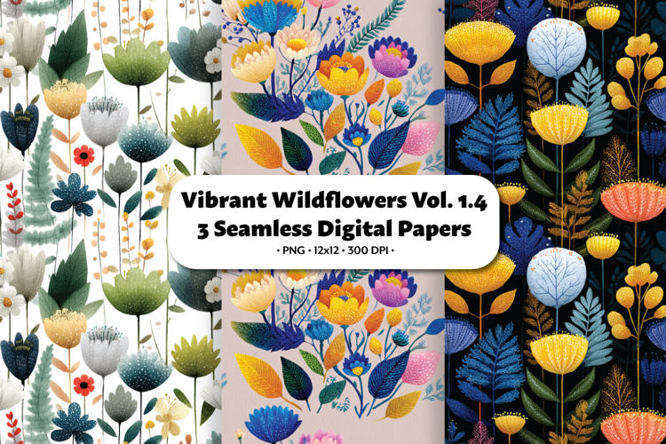 Vibrant Wildflowers Seamless Digital Paper Vol.1.4, 3 PNG