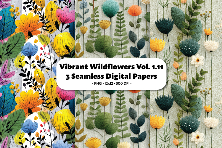 Vibrant Wildflowers Seamless Digital Paper Vol.1.11, 3 PNG