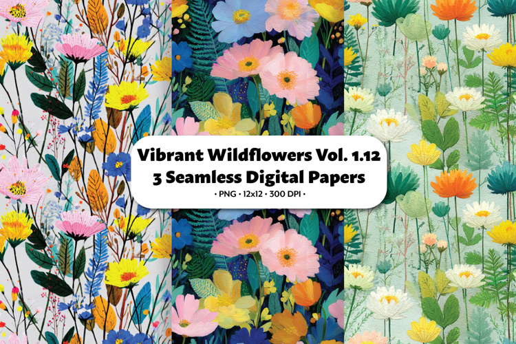Vibrant Wildflowers Seamless Digital Paper Vol.1.12, 3 PNG
