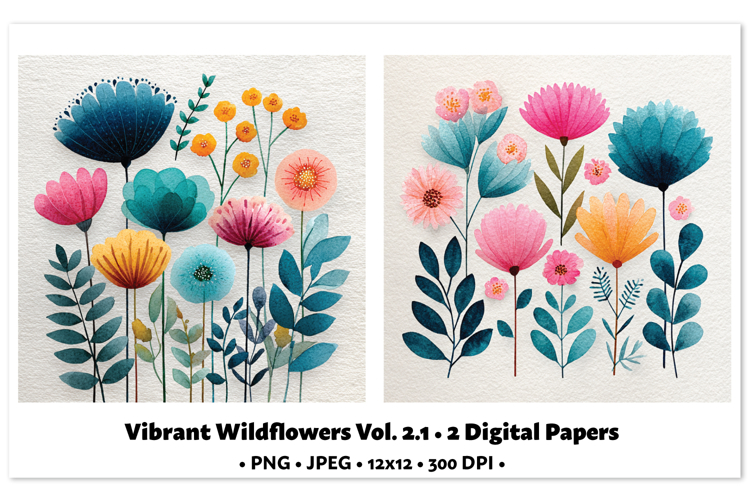Vibrant WildflowersDigital Paper Vol. 2.1, 2 PNG & JPEG