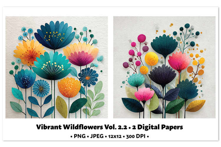 Vibrant WildflowersDigital Paper Vol. 2.2, 2 PNG & JPEG