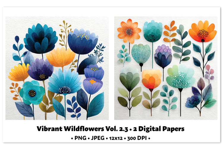 Vibrant WildflowersDigital Paper Vol. 2.3, 2 PNG & JPEG