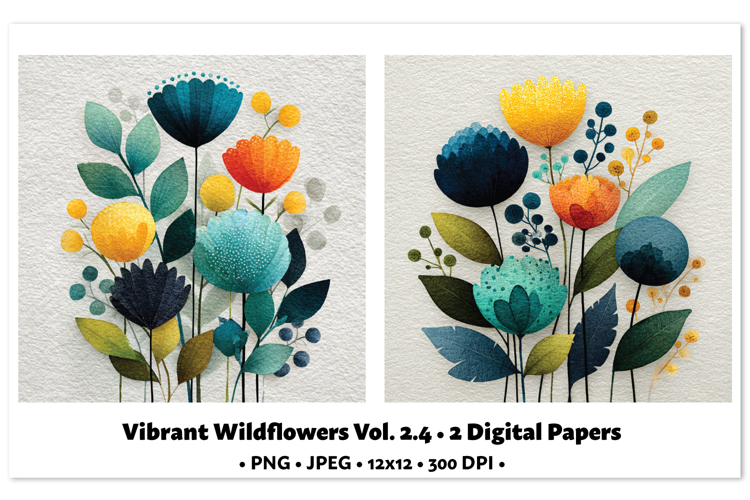 Vibrant WildflowersDigital Paper Vol. 2.4, 2 PNG & JPEG