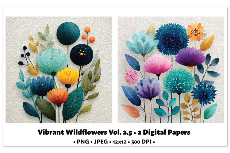 Vibrant WildflowersDigital Paper Vol. 2.5, 2 PNG & JPEG