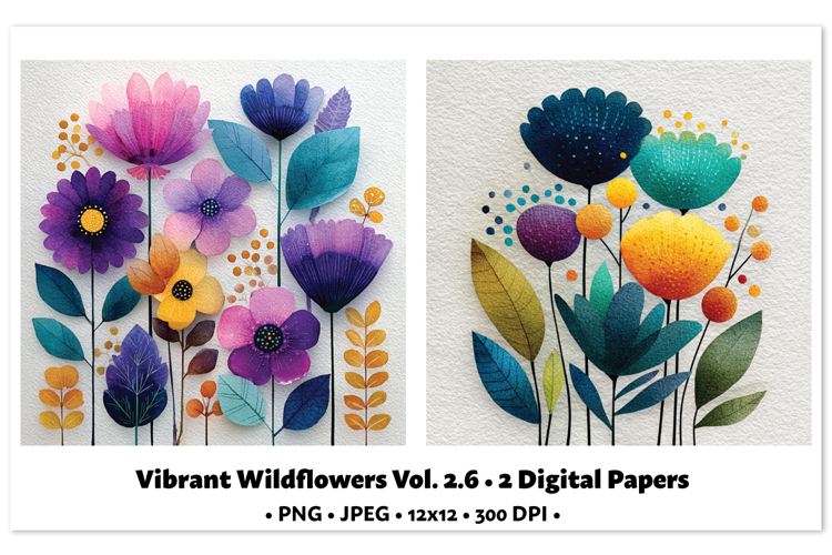 Vibrant WildflowersDigital Paper Vol. 2.6, 2 PNG & JPEG
