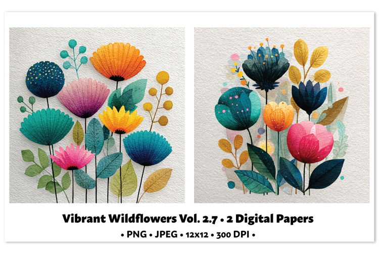 Vibrant WildflowersDigital Paper Vol. 2.7, 2 PNG & JPEG