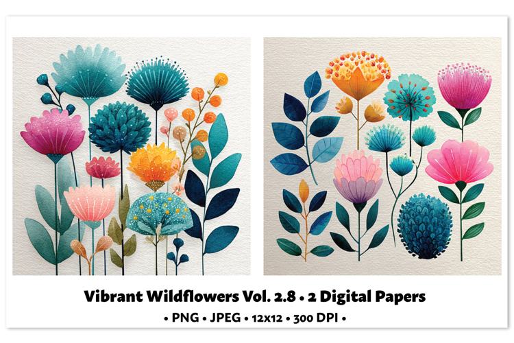 Vibrant WildflowersDigital Paper Vol. 2.8, 2 PNG & JPEG