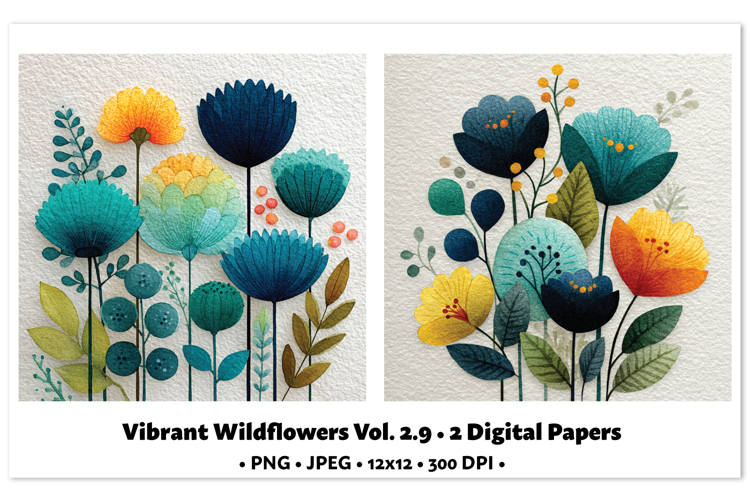 Vibrant WildflowersDigital Paper Vol. 2.9, 2 PNG & JPEG
