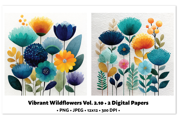 Vibrant WildflowersDigital Paper Vol. 2.10, 2 PNG & JPEG