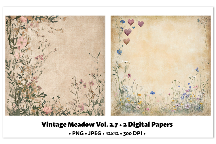 Vintage Meadow Digital Paper Vol. 2.7, 2 PNG   JPEG