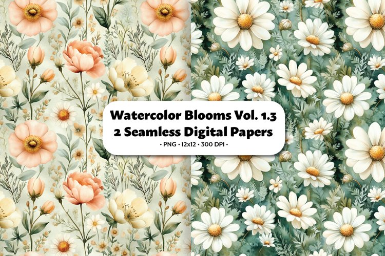 Watercolor Blooms Seamless Digital Paper Vol.1.3, 2 PNG