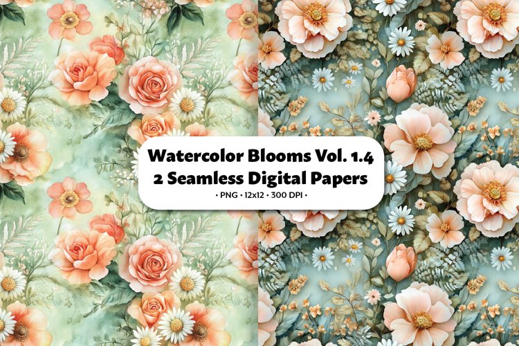 Watercolor Blooms Seamless Digital Paper Vol.1.4, 2 PNG