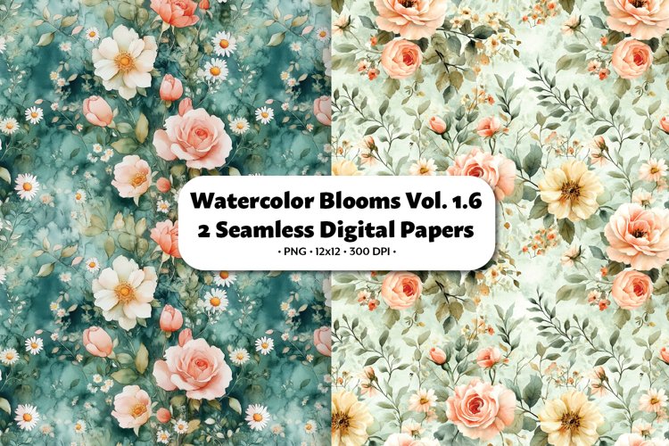 Watercolor Blooms Seamless Digital Paper Vol.1.6, 2 PNG
