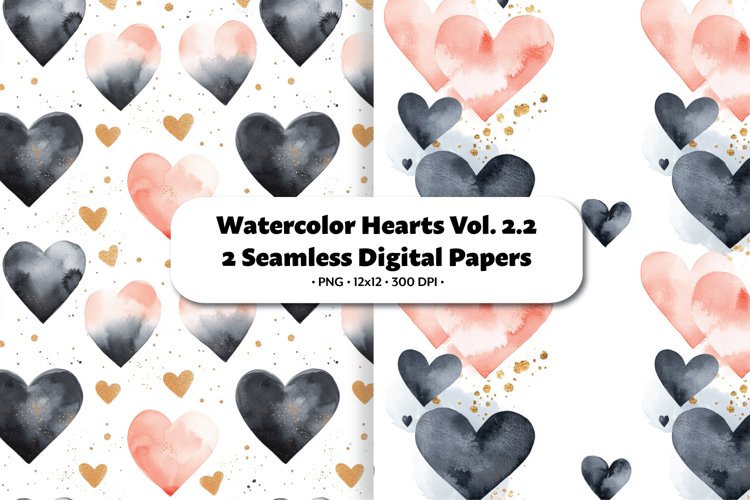 Watercolor Hearts Seamless Digital Paper Vol. 2.2, 2 PNG example image 1