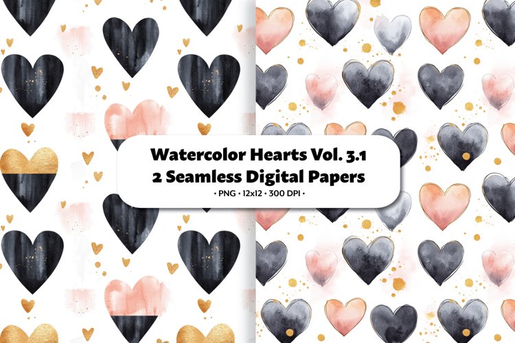 Watercolor Hearts Seamless Digital Paper Vol. 3.1, 2 PNG example image 1