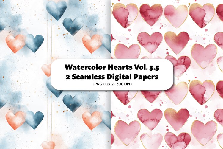 Watercolor Hearts Seamless Digital Paper Vol. 3.5, 2 PNG example image 1