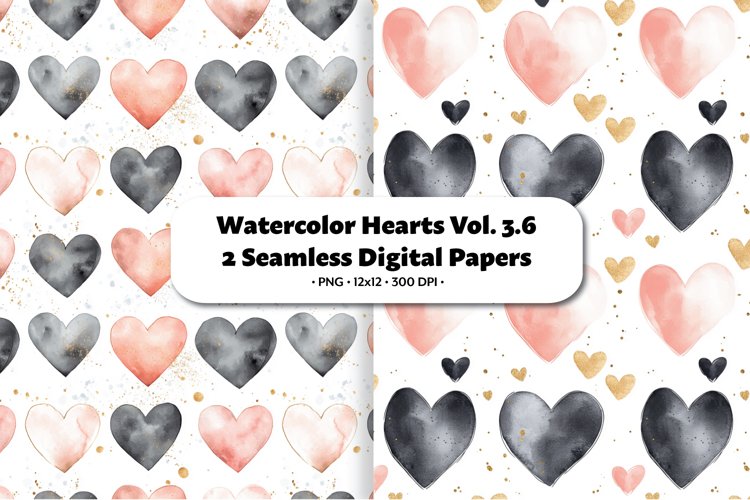 Watercolor Hearts Seamless Digital Paper Vol. 3.6, 2 PNG