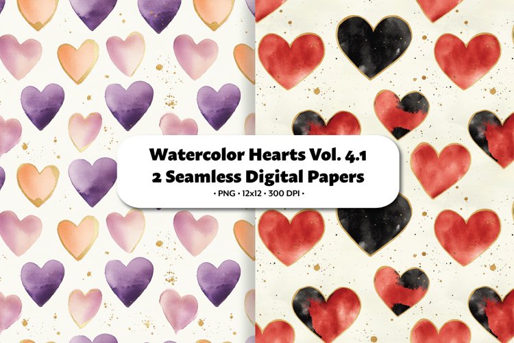 Watercolor Hearts Seamless Digital Paper Vol. 4.1, 2 PNG example image 1
