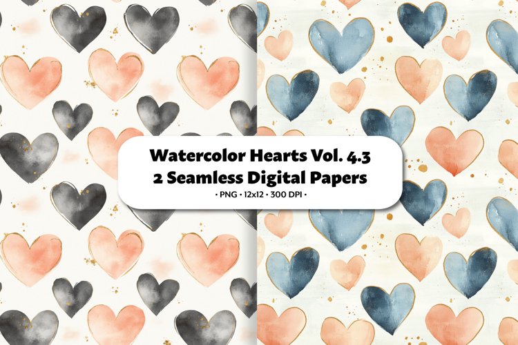 Watercolor Hearts Seamless Digital Paper Vol. 4.3, 2 PNG example image 1