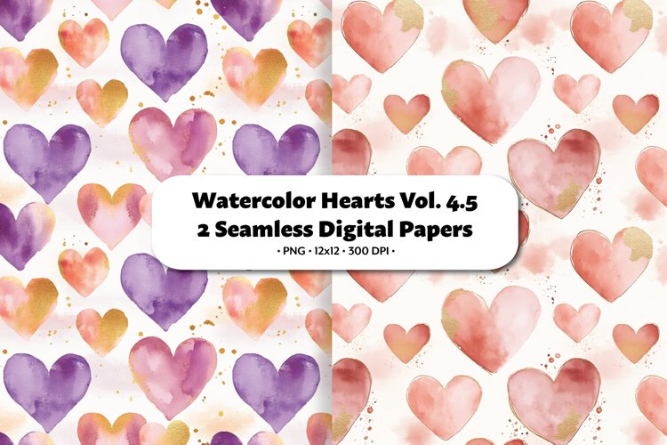 Watercolor Hearts Seamless Digital Paper Vol. 4.5, 2 PNG example image 1