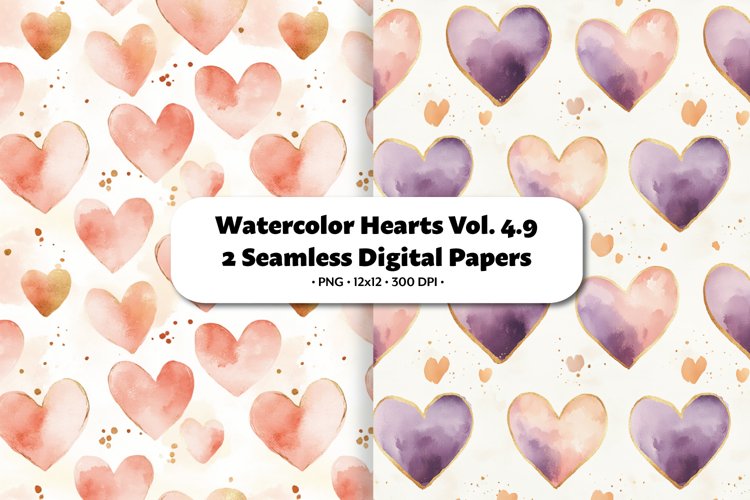 Watercolor Hearts Seamless Digital Paper Vol. 4.9, 2 PNG example image 1