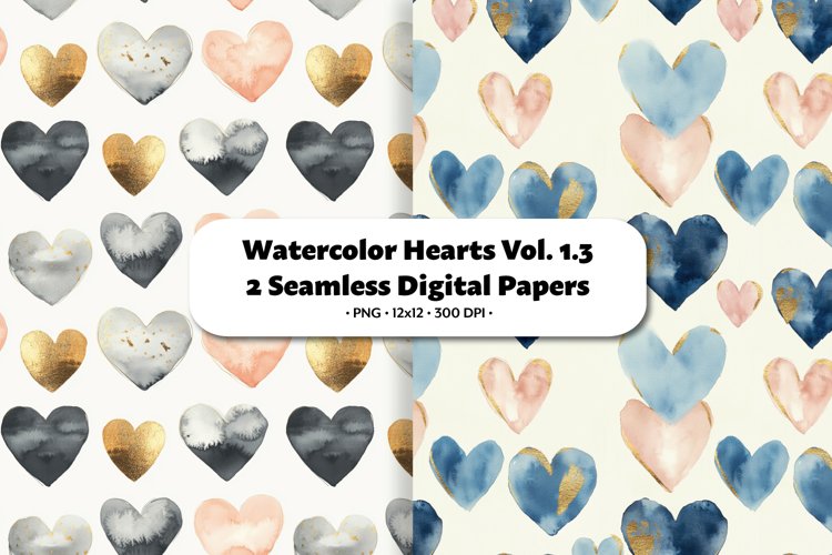 Watercolor Hearts Seamless Digital Paper Vol. 1.3, 2 PNG example image 1