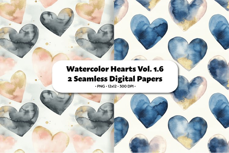 Watercolor Hearts Seamless Digital Paper Vol. 1.6, 2 PNG example image 1