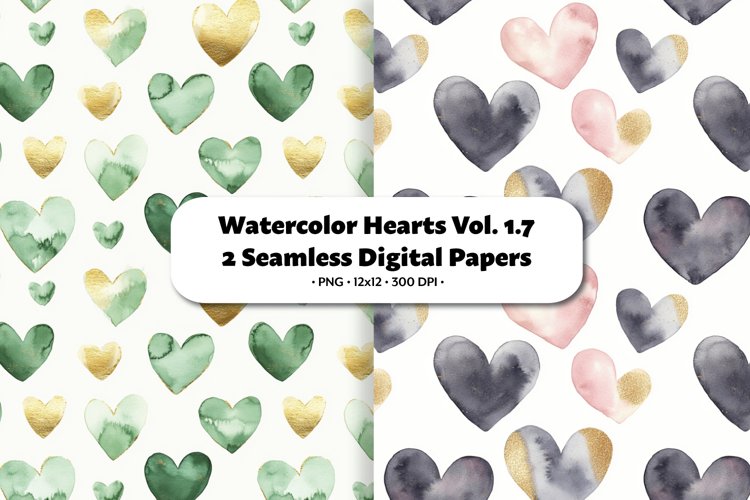 Watercolor Hearts Seamless Digital Paper Vol. 1.7, 2 PNG example image 1